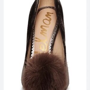 Sam Edelman Brown Velvet Pom Pom heels